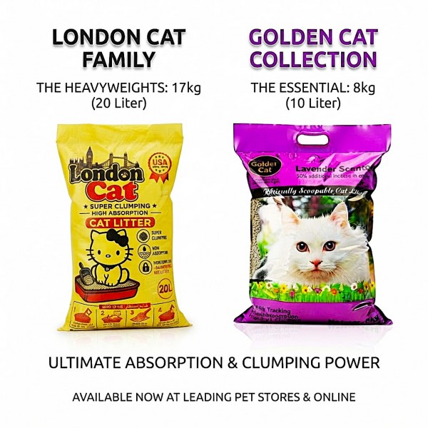 Cat Litter Combo 25 KG / 30 L – London Cat Lavender Premium Super Clumping Cat Litter 17 KG / 20 L + Golden Cat Lavender Bentonite Clumping Cat Litter 8 KG / 10 L, Strong Clumping, High Absorption, Odor Control, Low Dust, Scoopable