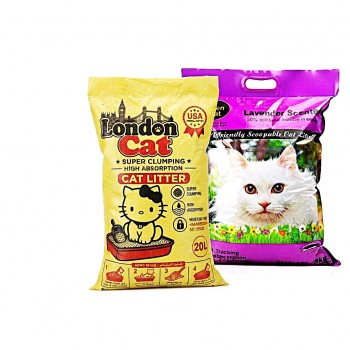 Cat Litter Combo 25 KG / 30 L – London Cat Lavender Premium Super Clumping Cat Litter 17 KG / 20 L + Golden Cat Lavender Bentonite Clumping Cat Litter 8 KG / 10 L, Strong Clumping, High Absorption, Odor Control, Low Dust, Scoopable