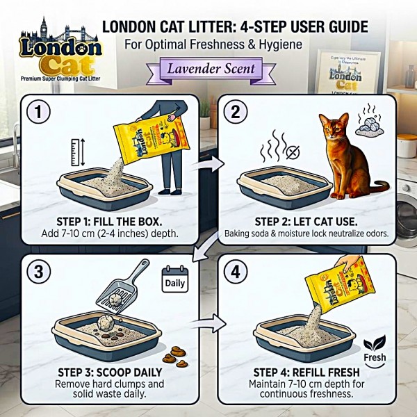 London Cat Lavender Premium Super Clumping Cat Litter 40 Liter (34 KG) – 20 Liter (17 KG) x 2 Bags, High Absorption, Baking Soda Odor Control, 99% Dust-Free, Moisture Lock