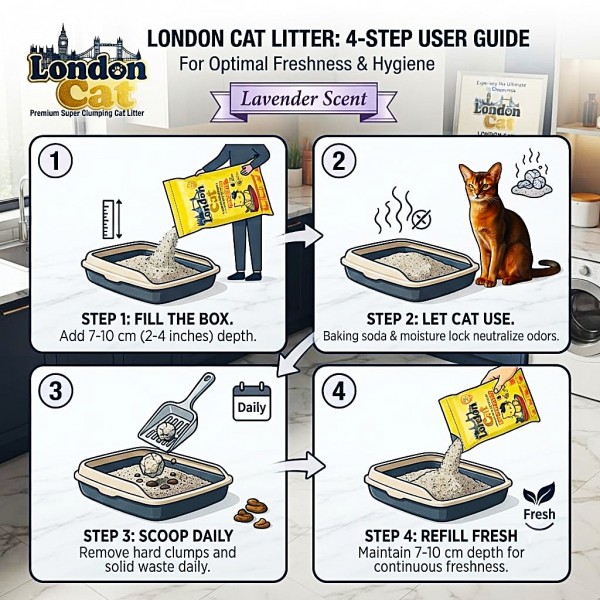 London Cat Lavender Premium Super Clumping Cat Litter 60 Liter (51 KG) – 20 Liter (17 KG) x 3 Bags, High Absorption, Baking Soda Odor Control, 99% Dust-Free, Moisture Lock