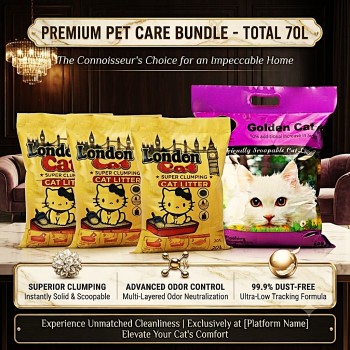 Cat Litter Combo 59 KG / 70 L – 3 x London Cat Lavender Premium Super Clumping Cat Litter 17 KG / 20 L + 1 x Golden Cat Lavender Bentonite Clumping Cat Litter 8 KG / 10 L, Strong Clumping, High Absorption, Odor Control Cat Litter Combo 59 KG / 70 L – 3 x London Cat Lavender Premium Super Clumping Cat Litter 17 KG / 20 L + 1 x Golden Cat Lavender Bentonite Clumping Cat Litter 8 KG / 10 L, Strong Clumping, High Absorption, Odor Control