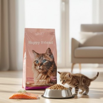 Happy Friend Salmon Dry Cat Food 7kg | German Formula Complete Nutrition for Cats of All Life Stages | Omega Fatty Acids for Healthy Skin & Shiny Coat