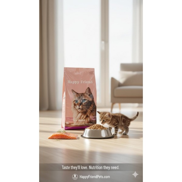 Happy Friend Salmon Dry Cat Food 7kg | German Formula Complete Nutrition for Cats of All Life Stages | Omega Fatty Acids for Healthy Skin & Shiny Coat