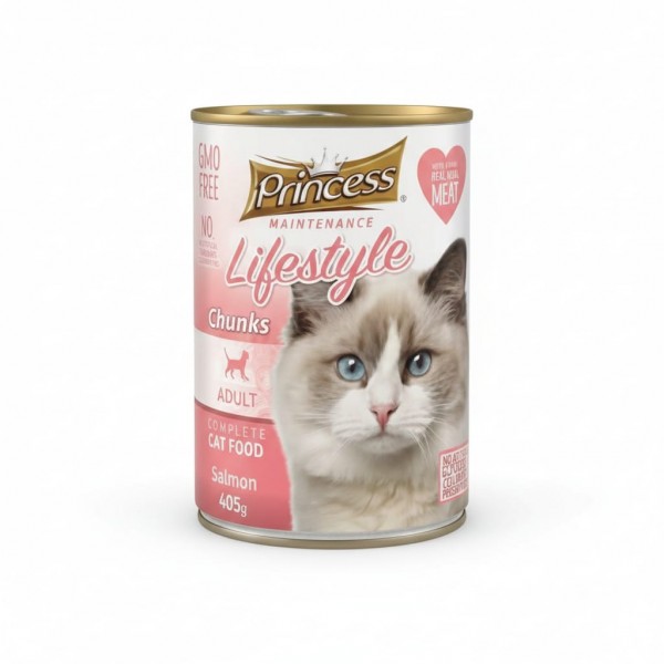 Princess Maintenance Lifestyle Chunks Adult Wet Cat Food – Salmon, Complete Nutrition, No Artificial Additives, 12 Cans x 405g Princess Maintenance Lifestyle Chunks Adult Wet Cat Food – Salmon, Complete Nutrition, No Artificial Additives, 12 Cans x 405g
