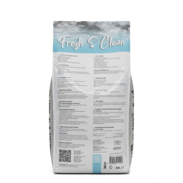 Princess Fresh & Clean Baby Powder Scent Clumping Cat Litter – 20L ( 17kg ) 100% Natural White Bentonite, Super Clumping, 99.5% Dust-Free, Superior Odor Control, Soft on Paws, Anti-Bacterial, Eco-Friendly