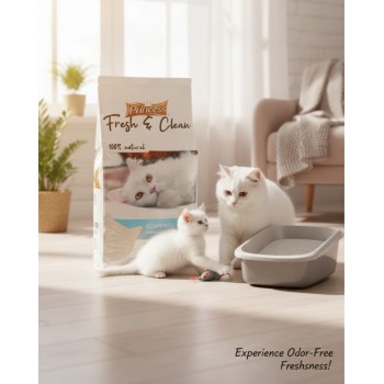 Princess Fresh & Clean Baby Powder Scent Clumping Cat Litter – 20L ( 17kg ) 100% Natural White Bentonite, Super Clumping, 99.5% Dust-Free, Superior Odor Control, Soft on Paws, Anti-Bacterial, Eco-Friendly