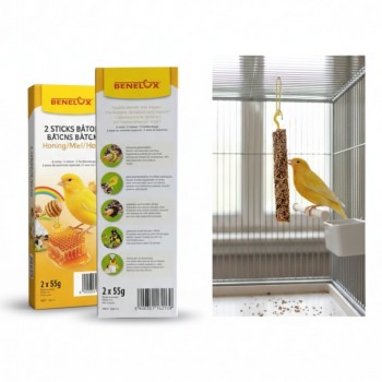 Benelux Bird Snack Sticks – 2 x 55g | Natural, Vitamin-Enriched Treat for Birds | Easy-to-Hang Wooden Sticks