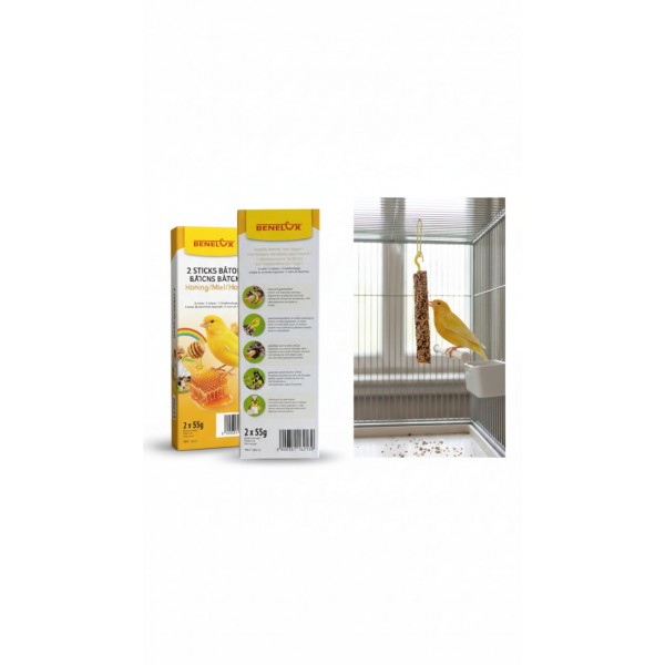 Benelux Bird Snack Sticks – 2 x 55g | Natural, Vitamin-Enriched Treat for Birds | Easy-to-Hang Wooden Sticks