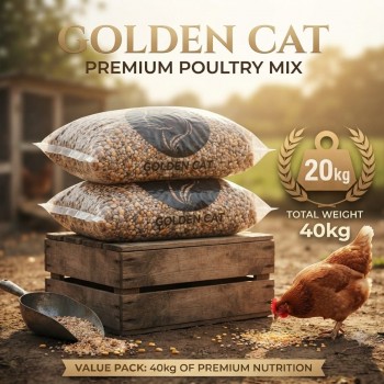 Golden Cat Premium Mixed Bird & Poultry Seeds 40 kg (2 × 20 kg Bags) – High Protein Whole Grain Feed for Chickens, Hens, Roosters, Pigeons, Doves & Wild Birds – Natural Corn & Millet Blend