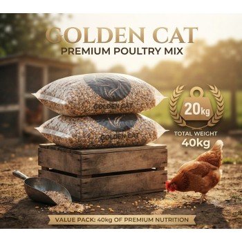 Golden Cat Premium Mixed Bird & Poultry Seeds 40 kg (2 × 20 kg Bags) – High Protein Whole Grain Feed for Chickens, Hens, Roosters, Pigeons, Doves & Wild Birds – Natural Corn & Millet Blend