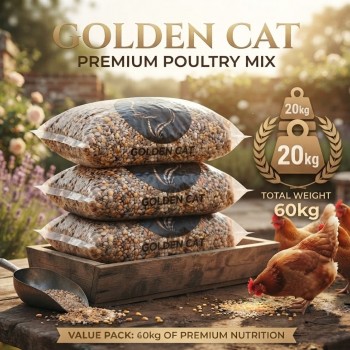 Golden Cat Premium Mixed Bird & Poultry Seeds 60 kg (3 × 20 kg Bags) – High Protein Whole Grain Feed for Chickens, Hens, Roosters, Pigeons, Doves, Ducks, Geese, Turkeys & Wild Birds – Natural Corn & Millet Blend