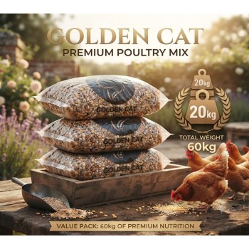 Golden Cat Premium Mixed Bird & Poultry Seeds 60 kg (3 × 20 kg Bags) – High Protein Whole Grain Feed for Chickens, Hens, Roosters, Pigeons, Doves, Ducks, Geese, Turkeys & Wild Birds – Natural Corn & Millet Blend
