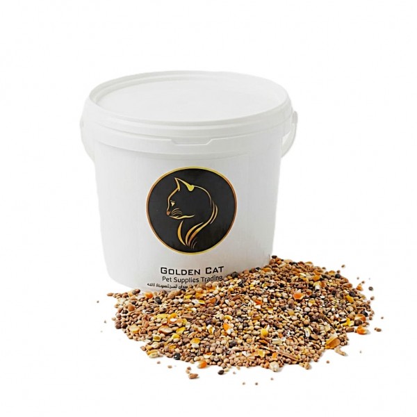 Golden Cat Premium Mixed Bird & Poultry Seeds 5 kg Plastic Barrel – High Protein Whole Grain Feed for Chickens, Hens, Roosters, Pigeons, Doves & Wild Birds – Natural Corn & Millet Blend