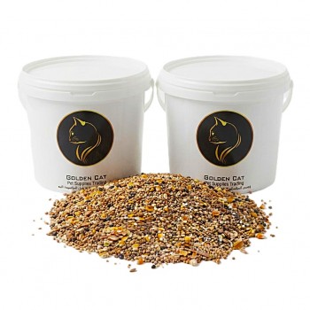 Golden Cat Premium Mixed Bird & Poultry Seeds 10 kg (2 × 5 kg Plastic Barrels) – High Protein Whole Grain Feed for Chickens, Hens, Roosters, Pigeons, Doves & Wild Birds – Natural Corn & Millet Blend