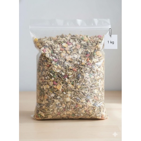 Premium Small Animal Food – 1kg | Complete, Nutrient-Rich Diet for Rabbits, Guinea Pigs & Hamsters | Natural Grains, Seeds, Vegetables, Fruits, Omega Fatty Acids & Probiotics – No Artificial Colors or Preservatives