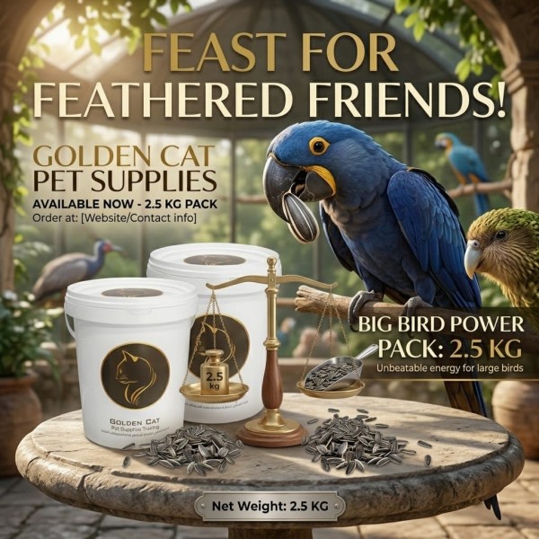 Golden Cat Whole Roasted Sunflower Seeds 2.5kg Barrel | Natural Bird Feed for Parrots, Macaws, Cockatiels, Budgies, Lovebirds, Canaries, Finches & Wild Birds | High Protein, High Fiber, Non-GMO