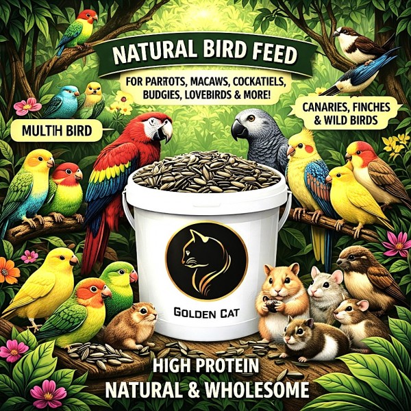 Golden Cat Whole Roasted Sunflower Seeds 2 x 3kg (6kg Total) Barrel Pack | Premium Bird Food for Parrots, Budgies, Cockatiels, Lovebirds & Small Pets | High Protein High Fiber Non-GMO Argentina Origin