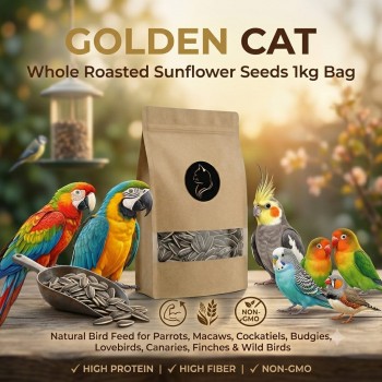 Golden Cat Premium Whole Roasted Sunflower Seeds 1 kg Sealed Paper Bag | Natural High-Protein Bird Food for Parrots, Macaws, Cockatiels, Budgies & Lovebirds | Non-GMO, Fiber-Rich Seed Supplement for Small Pets & Wild Birds, Argentina Sourced