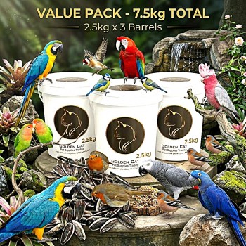 Golden Cat Sunflower Seeds 3 x 2.5kg (7.5kg) Barrel Pack | Premium Natural Roasted Bird Food for Parrots, Budgies, Cockatiels & Small Pets | High Protein High Fiber Non-GMO Argentina Origin