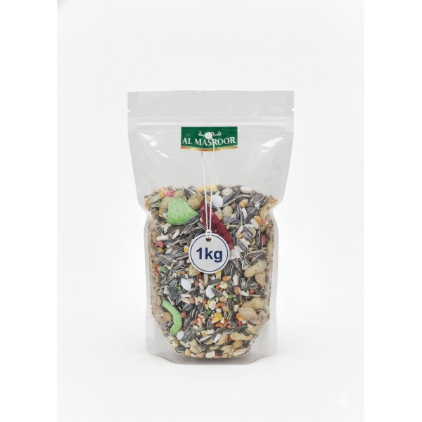 Premium Wild Bird Seed Mix – 1kg Bag | All-Natural High-Energy Blend with Sunflower Seeds, Peanuts & Chili Peppers | Attracts Parrots, Macaws, Finches, Cardinals & More