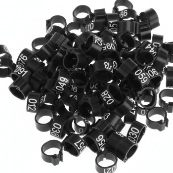 100 Pcs Black Chicken & Bird Leg Rings – 9mm Plastic Identification Bands for Poultry, Pigeons, Parrots, Conure, Macaw, African Grey – Numbered Clip-On Foot Bands for Small & Large Birds