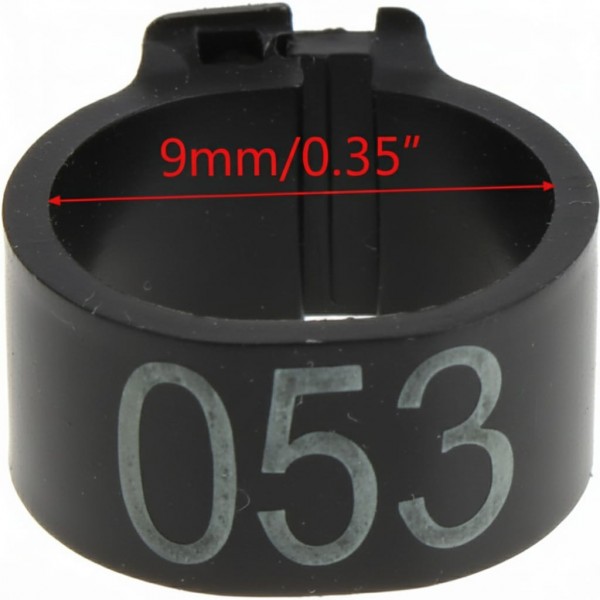 100 Pcs Black Chicken & Bird Leg Rings – 9mm Plastic Identification Bands for Poultry, Pigeons, Parrots, Conure, Macaw, African Grey – Numbered Clip-On Foot Bands for Small & Large Birds