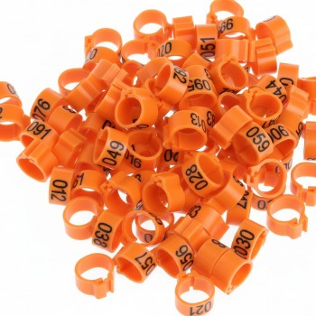 100 Pcs Orange Chicken & Bird Leg Rings – 9mm Plastic Identification Bands for Poultry, Pigeons, Parrots, Conure, Macaw, African Grey – Numbered Clip-On Foot Bands for Small & Large Birds