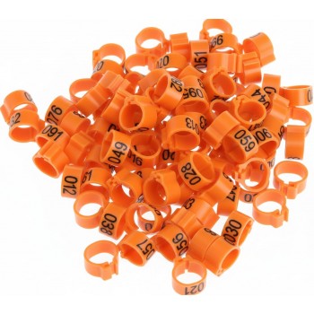 100 Pcs Orange Chicken & Bird Leg Rings – 9mm Plastic Identification Bands for Poultry, Pigeons, Parrots, Conure, Macaw, African Grey – Numbered Clip-On Foot Bands for Small & Large Birds