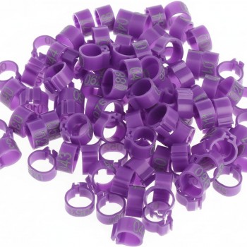 100 Pcs Purple Chicken & Bird Leg Rings – 9mm Plastic Identification Bands for Poultry, Pigeons, Parrots, Conure, Macaw, African Grey – Numbered Clip-On Foot Bands for Small & Large Birds