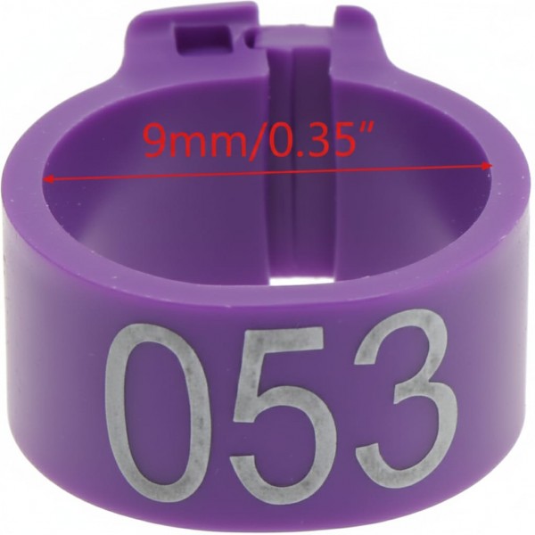 100 Pcs Purple Chicken & Bird Leg Rings – 9mm Plastic Identification Bands for Poultry, Pigeons, Parrots, Conure, Macaw, African Grey – Numbered Clip-On Foot Bands for Small & Large Birds