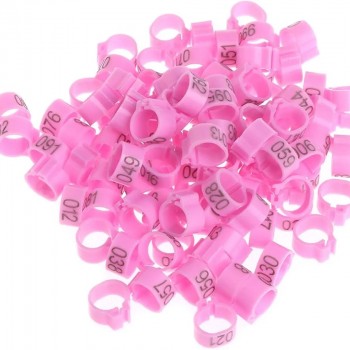 100 Pcs Pink Chicken & Bird Leg Rings – 9mm Plastic Identification Bands for Poultry, Pigeons, Parrots, Conure, Macaw, African Grey – Numbered Clip-On Foot Bands for Small & Large Birds