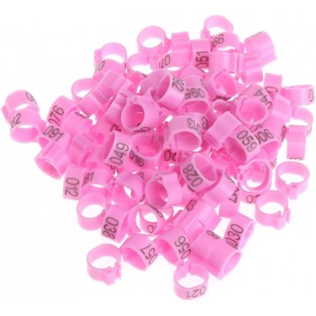 100 Pcs Pink Chicken & Bird Leg Rings – 9mm Plastic Identification Bands for Poultry, Pigeons, Parrots, Conure, Macaw, African Grey – Numbered Clip-On Foot Bands for Small & Large Birds