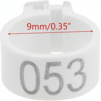 100 Pcs White Chicken & Bird Leg Rings – 9mm Plastic Identification Bands for Poultry, Pigeons, Parrots, Conure, Macaw, African Grey – Numbered Clip-On Foot Bands for Small & Large Birds