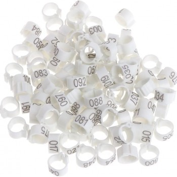 100 Pcs White Chicken & Bird Leg Rings – 9mm Plastic Identification Bands for Poultry, Pigeons, Parrots, Conure, Macaw, African Grey – Numbered Clip-On Foot Bands for Small & Large Birds