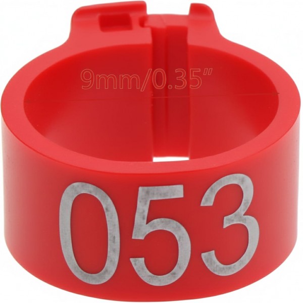 100 Pcs Red Chicken & Bird Leg Rings – 9mm Plastic Identification Bands for Poultry, Pigeons, Parrots, Conure, Macaw, African Grey – Numbered Clip-On Foot Bands for Small & Large Birds