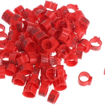 100 Pcs Red Chicken & Bird Leg Rings – 9mm Plastic Identification Bands for Poultry, Pigeons, Parrots, Conure, Macaw, African Grey – Numbered Clip-On Foot Bands for Small & Large Birds