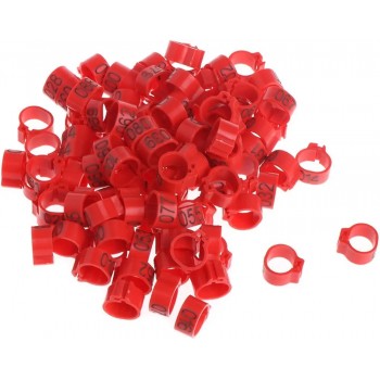 100 Pcs Red Chicken & Bird Leg Rings – 9mm Plastic Identification Bands for Poultry, Pigeons, Parrots, Conure, Macaw, African Grey – Numbered Clip-On Foot Bands for Small & Large Birds