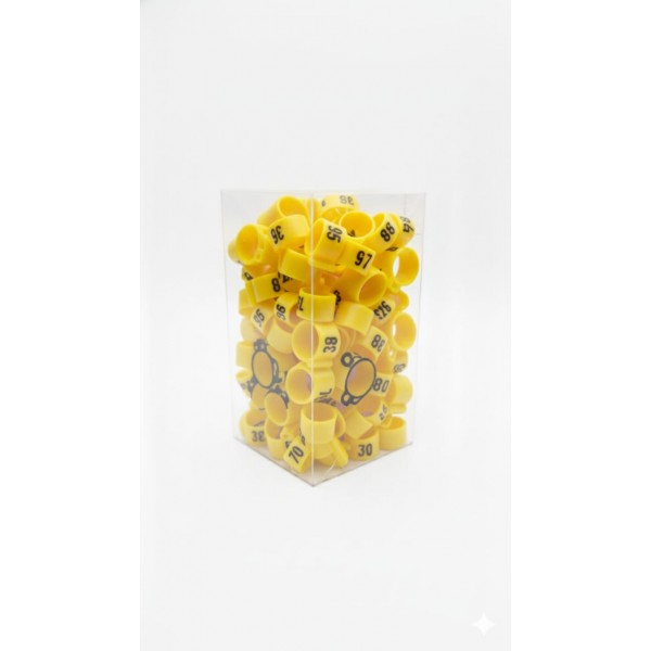 100 Pcs Yellow Chicken & Bird Leg Rings – 9mm Plastic Identification Bands for Poultry, Pigeons, Parrots, Conure, Macaw, African Grey – Numbered Clip-On Foot Bands for Small & Large Birds