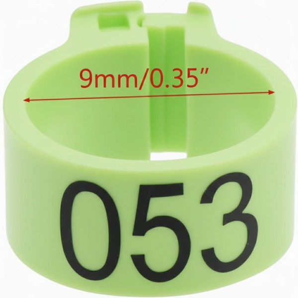 100 Pcs Green Chicken & Bird Leg Rings – 9mm Plastic Identification Bands for Poultry, Pigeons, Parrots, Conure, Macaw, African Grey – Numbered Clip-On Foot Bands for Small & Large Birds