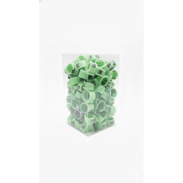 100 Pcs Green Chicken & Bird Leg Rings – 9mm Plastic Identification Bands for Poultry, Pigeons, Parrots, Conure, Macaw, African Grey – Numbered Clip-On Foot Bands for Small & Large Birds