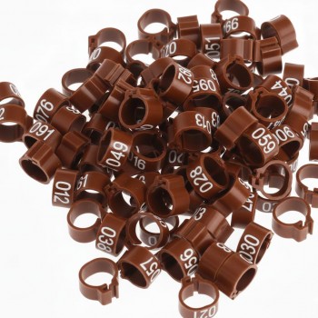 100 Pcs Brown Chicken & Bird Leg Rings – 9mm Plastic Identification Bands for Poultry, Pigeons, Parrots, Conure, Macaw, African Grey – Numbered Clip-On Foot Bands for Small & Large Birds