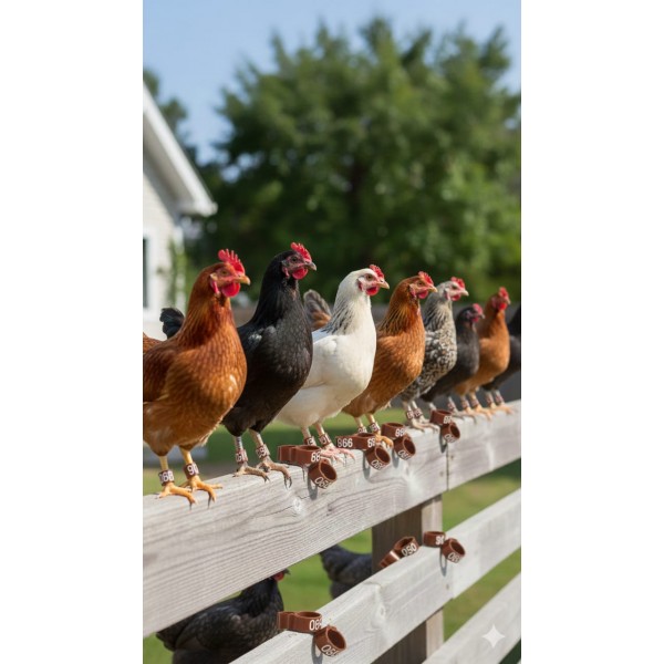 100 Pcs Brown Chicken & Bird Leg Rings – 9mm Plastic Identification Bands for Poultry, Pigeons, Parrots, Conure, Macaw, African Grey – Numbered Clip-On Foot Bands for Small & Large Birds