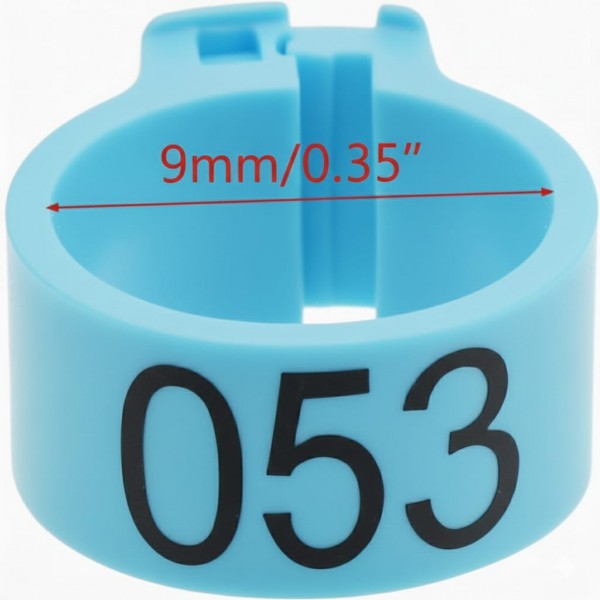 100 Pcs Blue Chicken & Bird Leg Rings – 9mm Plastic Identification Bands for Poultry, Pigeons, Parrots, Conure, Macaw, African Grey – Numbered Clip-On Foot Bands for Small & Large Birds