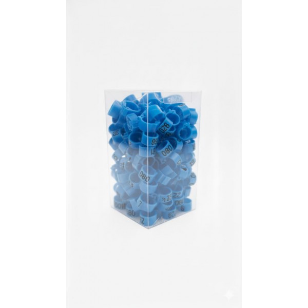 100 Pcs Blue Chicken & Bird Leg Rings – 9mm Plastic Identification Bands for Poultry, Pigeons, Parrots, Conure, Macaw, African Grey – Numbered Clip-On Foot Bands for Small & Large Birds