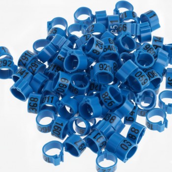 100 Pcs Blue Chicken & Bird Leg Rings – 9mm Plastic Identification Bands for Poultry, Pigeons, Parrots, Conure, Macaw, African Grey – Numbered Clip-On Foot Bands for Small & Large Birds