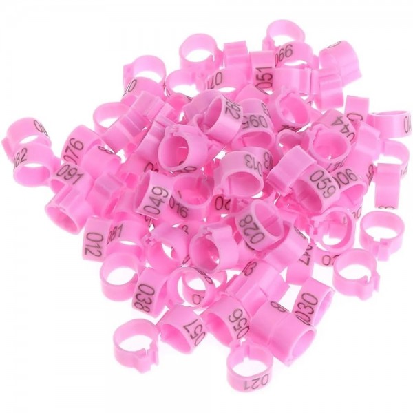 100 Pcs Pink Chicken & Bird Leg Rings – 10mm (1cm) Plastic Identification Bands for Poultry, Pigeons, Parrots, Conure, Macaw, African Grey – Numbered Clip-On Foot Bands for Medium & Large Birds