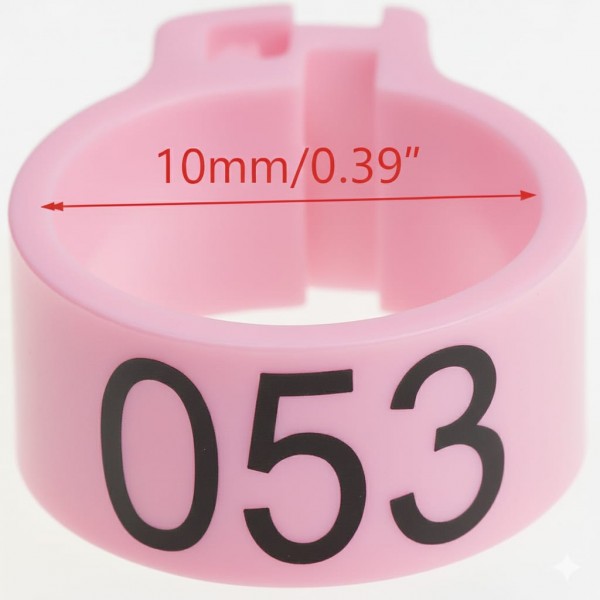 100 Pcs Pink Chicken & Bird Leg Rings – 10mm (1cm) Plastic Identification Bands for Poultry, Pigeons, Parrots, Conure, Macaw, African Grey – Numbered Clip-On Foot Bands for Medium & Large Birds