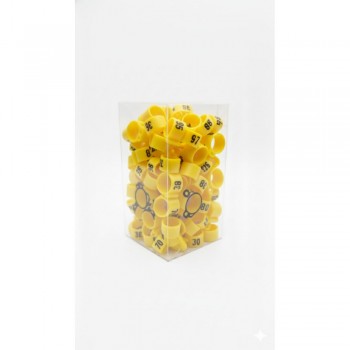 100 Pcs Yellow Chicken & Bird Leg Rings – 10mm (1cm) Plastic Identification Bands for Poultry, Pigeons, Parrots, Conure, Macaw, African Grey – Numbered Clip-On Foot Bands for Medium & Large Birds