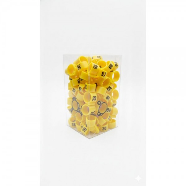 100 Pcs Yellow Chicken & Bird Leg Rings – 10mm (1cm) Plastic Identification Bands for Poultry, Pigeons, Parrots, Conure, Macaw, African Grey – Numbered Clip-On Foot Bands for Medium & Large Birds