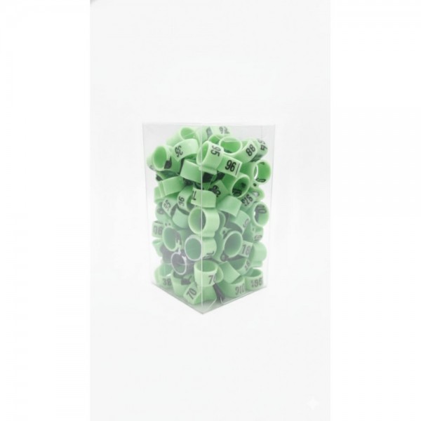 100 Pcs Green Chicken & Bird Leg Rings – 10mm (1cm) Plastic Identification Bands for Poultry, Pigeons, Parrots, Conure, Macaw, African Grey – Numbered Clip-On Foot Bands for Medium & Large Birds